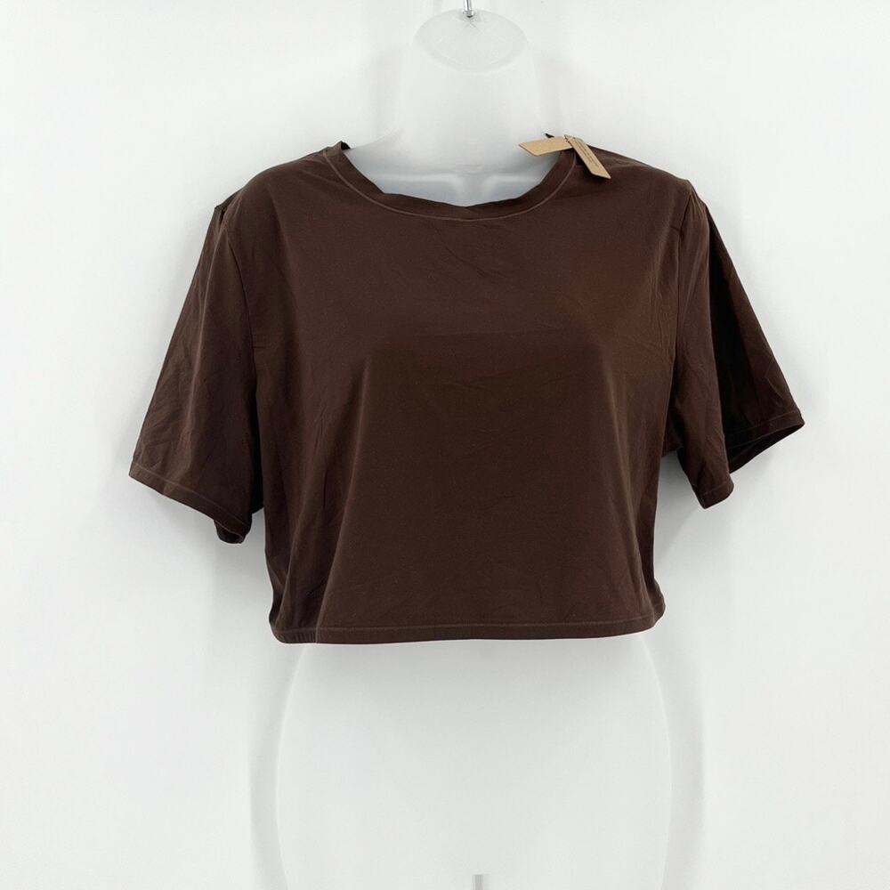 SKIMS Fits Everybody Super Cropped T-Shirt Cocoa Stretch Pullover Lounge 4X NEW - Picture 3 of 8